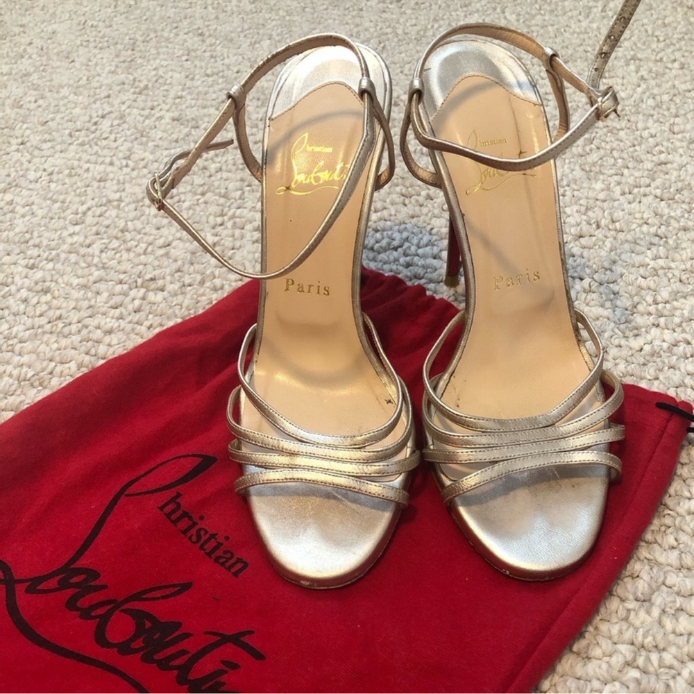 Christian Louboutin Gold Strappy Sandals Size 38 - Picture 2 of 9